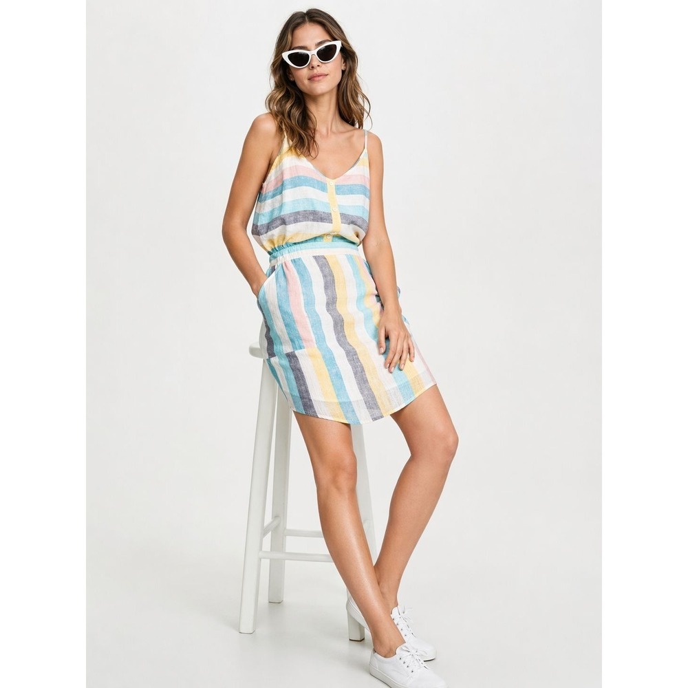 SPLENDID X GRAY MALIN Womens Dress MEDIUM Striped Linen Blend Sleeveless RD0030U